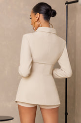 Cream Plunge Corset Waist Blazer
